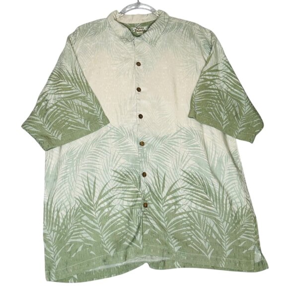 Tommy Bahama Mens XL 100% Silk Green Palm Print Short Sleeve Button-Up Shirt - Picture 2 of 11